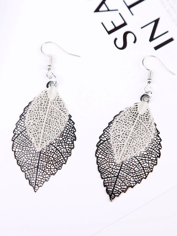 Silver-Plated Leaf Shaped Chunky Drop Earrings