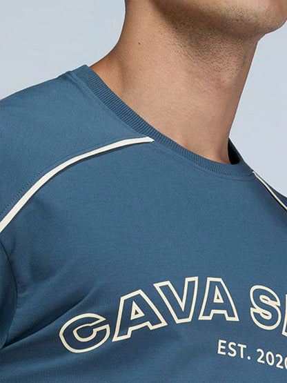 Men Steel Blue Round Neck Oversized Jersey Tshirts