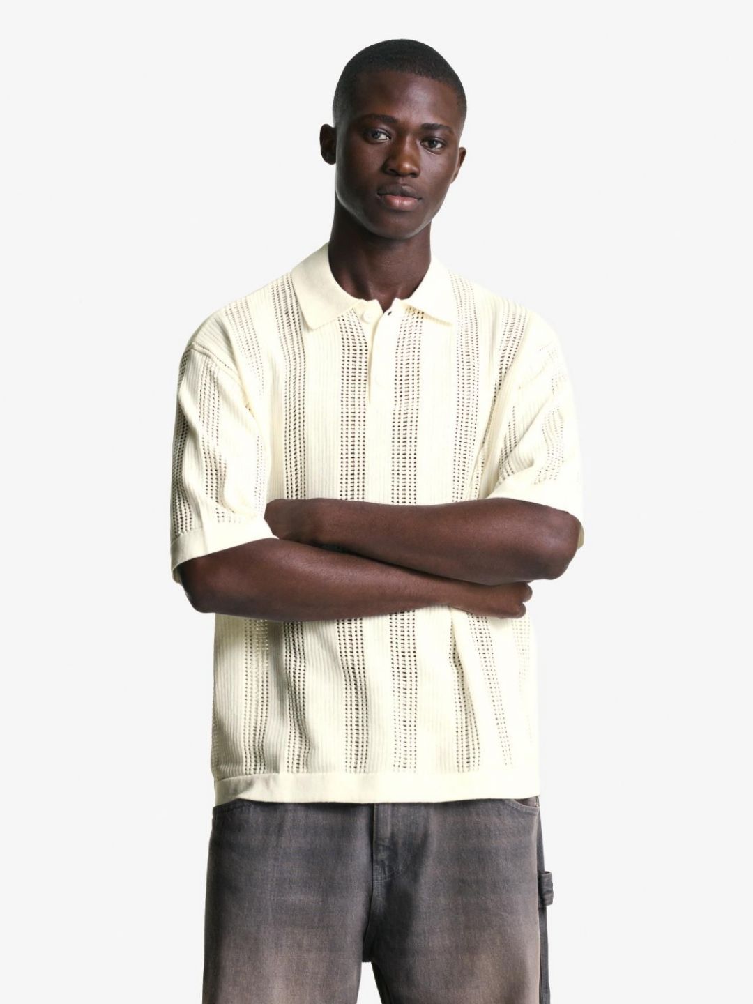 Textured openwork polo shirt