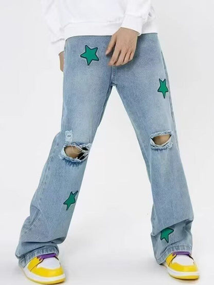 Men Regular Fit Mid-Rise Slash Knee Light Fade Printed Jeans