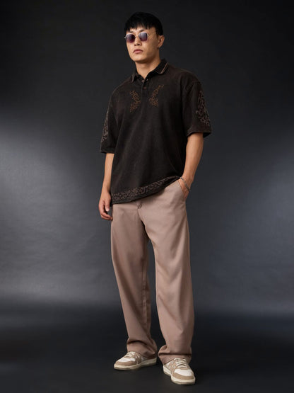 Men Oversized Fit Printed Black Polos