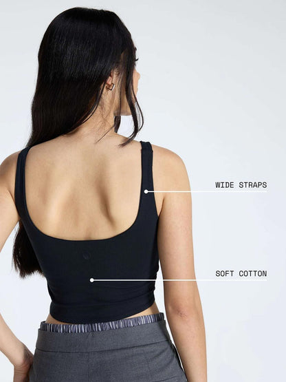 Women Black Cotton Scoop Tank