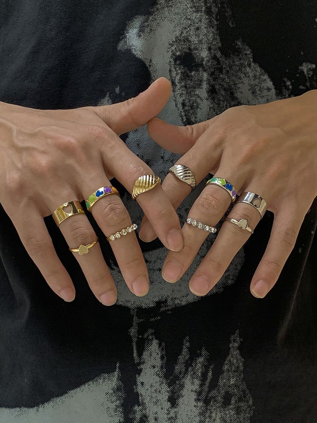 Men Set Of 5 Silver-Plated Stone-Studded Finger Ring