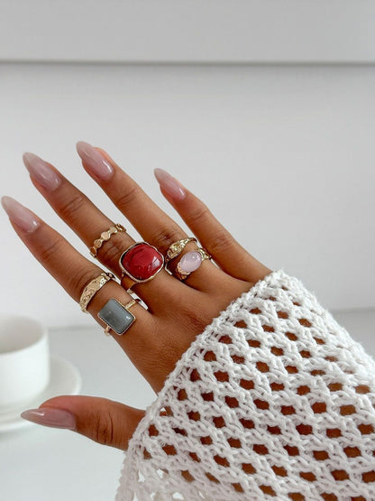 Women Set Of 6 Gold-Plated Stones Studded Finger Ring