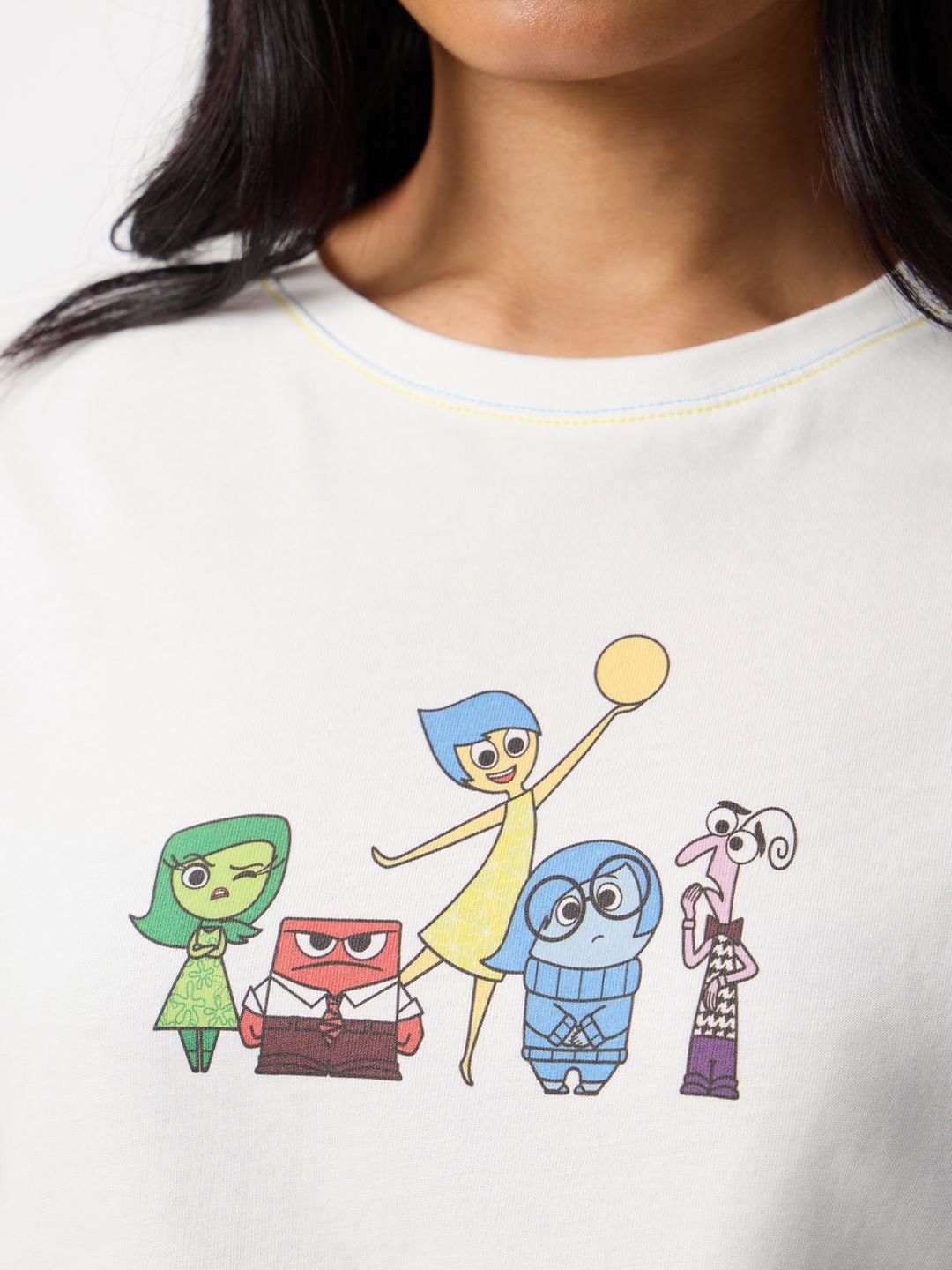 Women Relaxed Fit Inside Out Printed Off White T-Shirts