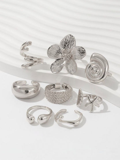 Set of 8 Silver-Plated Finger Ring