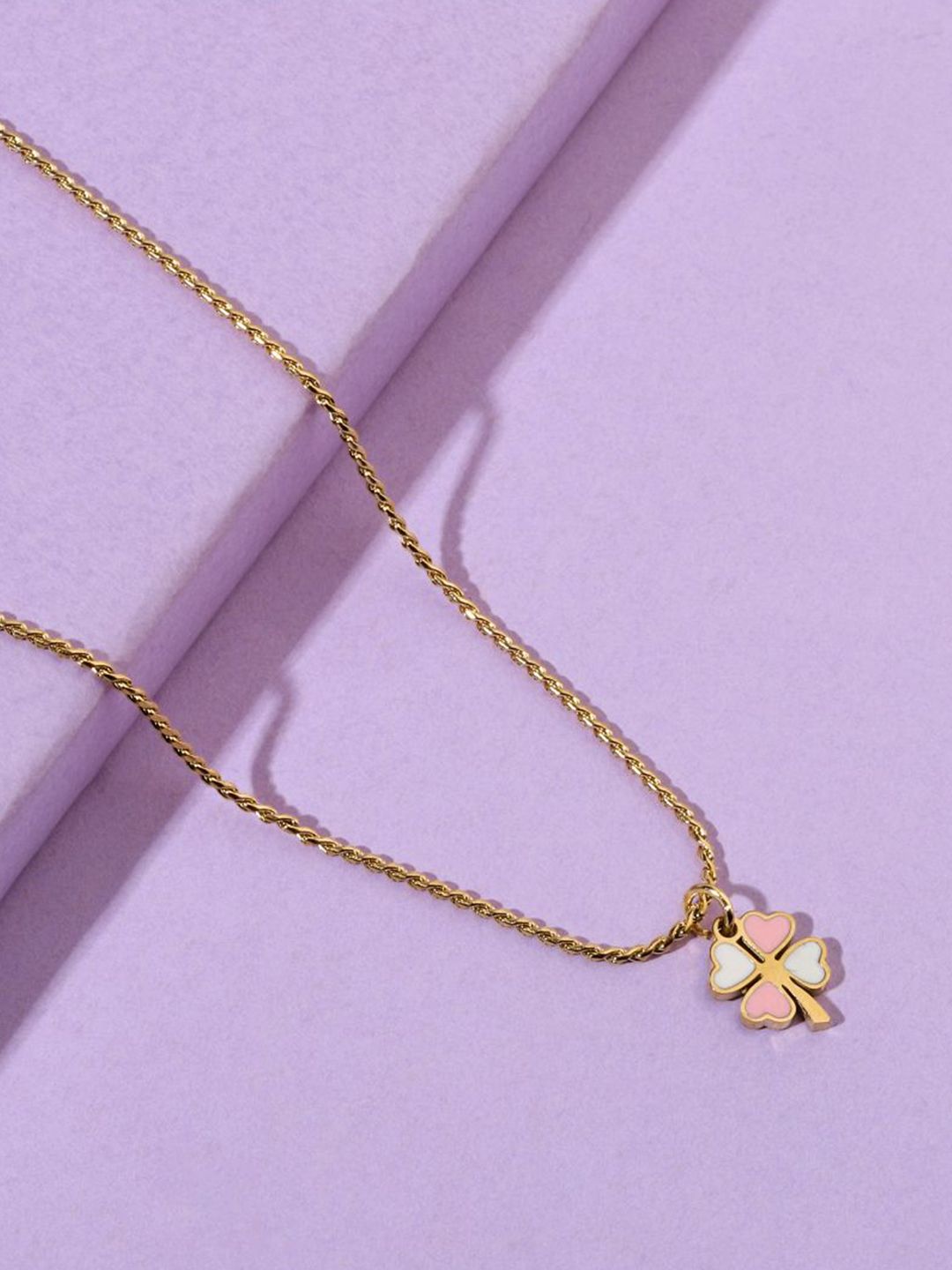 SALTY Pack of 2 Women Pink & White Clover Gold Necklace