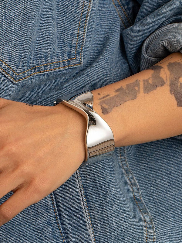 Men Handcrafted Silver-Plated Cuff Bracelet