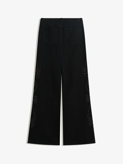 Women Wide Leg Embellished Low-Rise Jeans