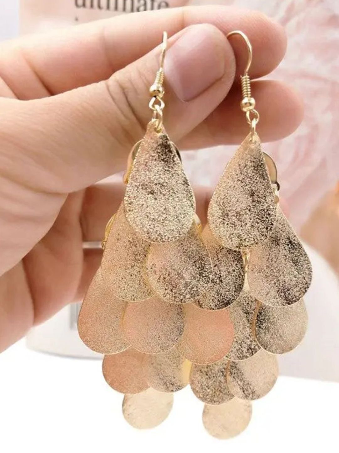 SALTY Pack of 2 Women Nightclub Exaggerated Tassel Frosted Disc Gold Earrings