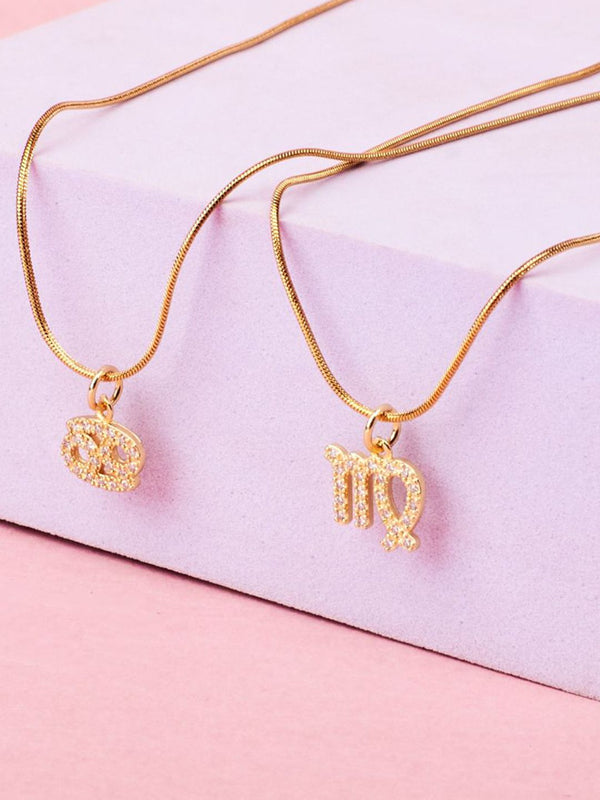 SALTY Set Of 2 Stones-Studded Cancer & Virgo Pendant With Chain