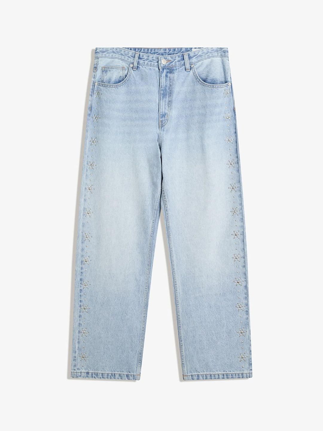 Studded Pure Cotton Baggy Jeans