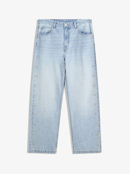 Studded Pure Cotton Baggy Jeans