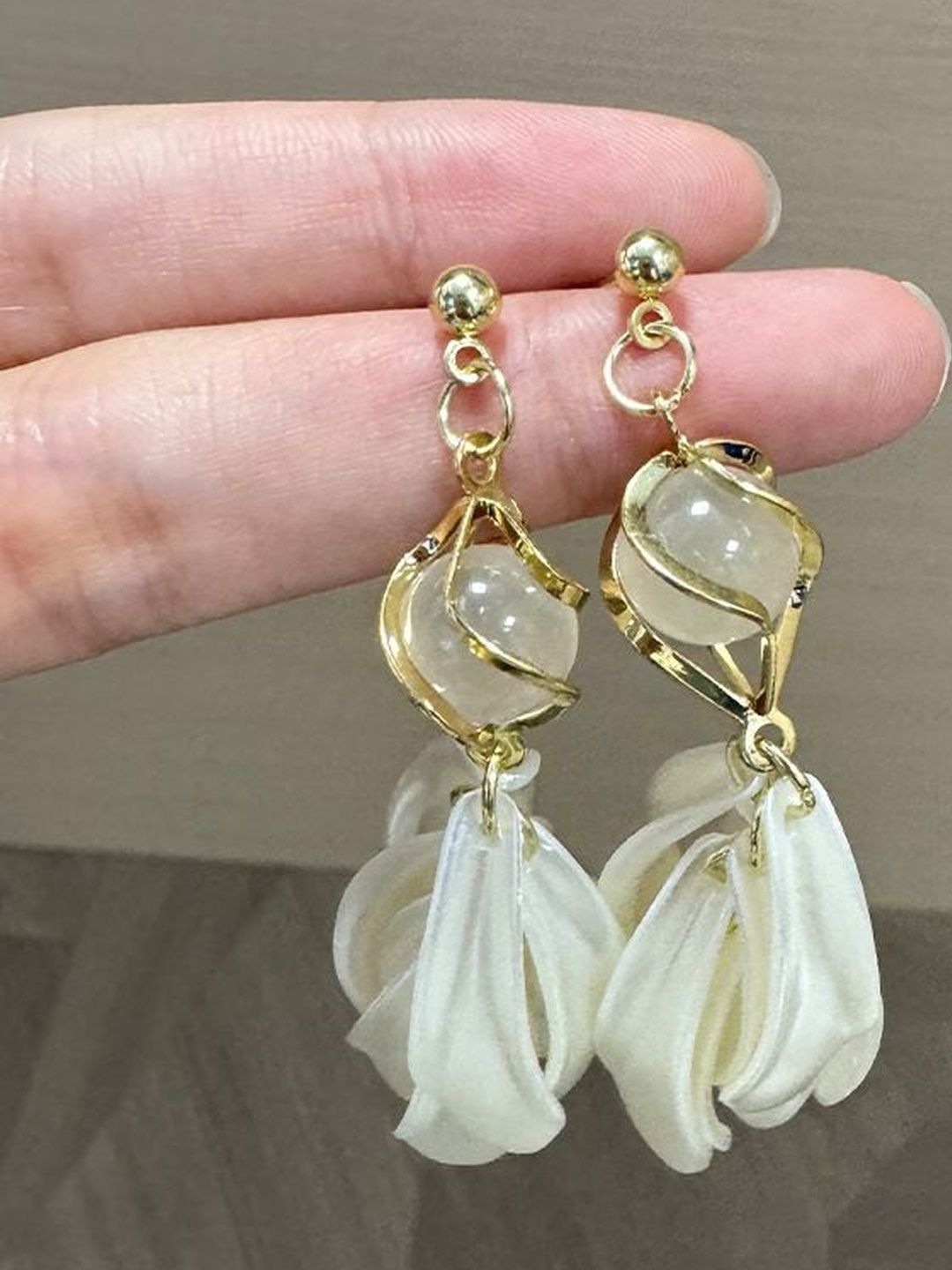 Gold-Plated Artificial Stones Studded Contemporary Drop Earrings
