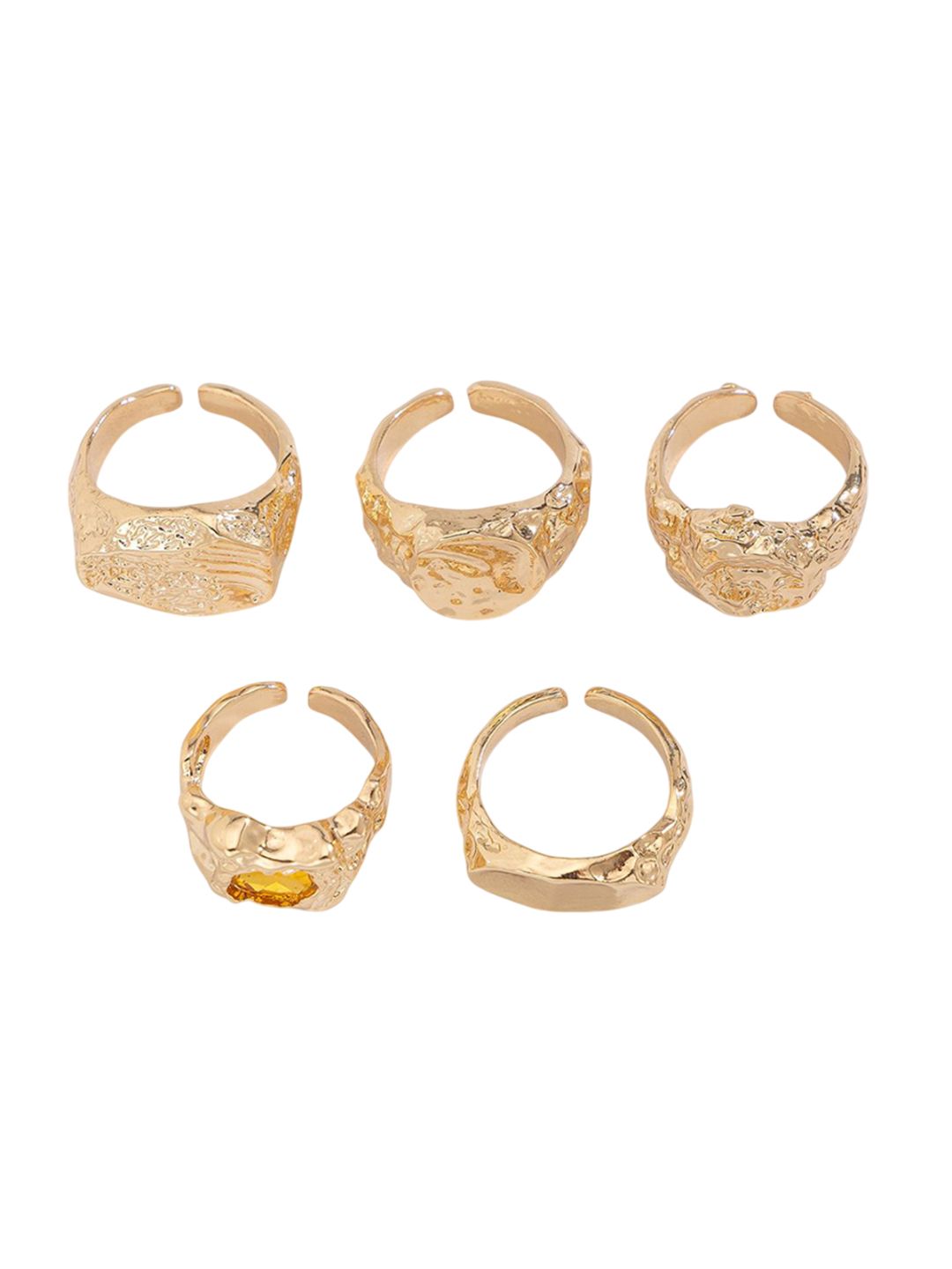 Men Pack of 5 Gold-Plated Stone Studded Finger Rings