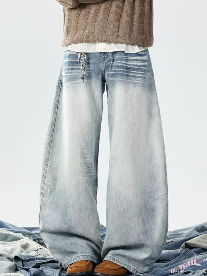 Men Wide Leg Mid-Rise Light Fade Jeans