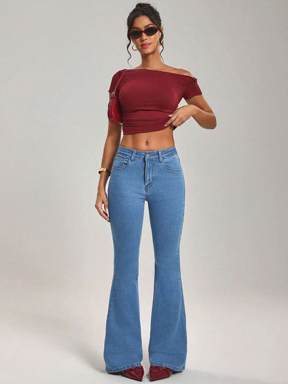 Women Flared Light Fade High-Rise Jeans