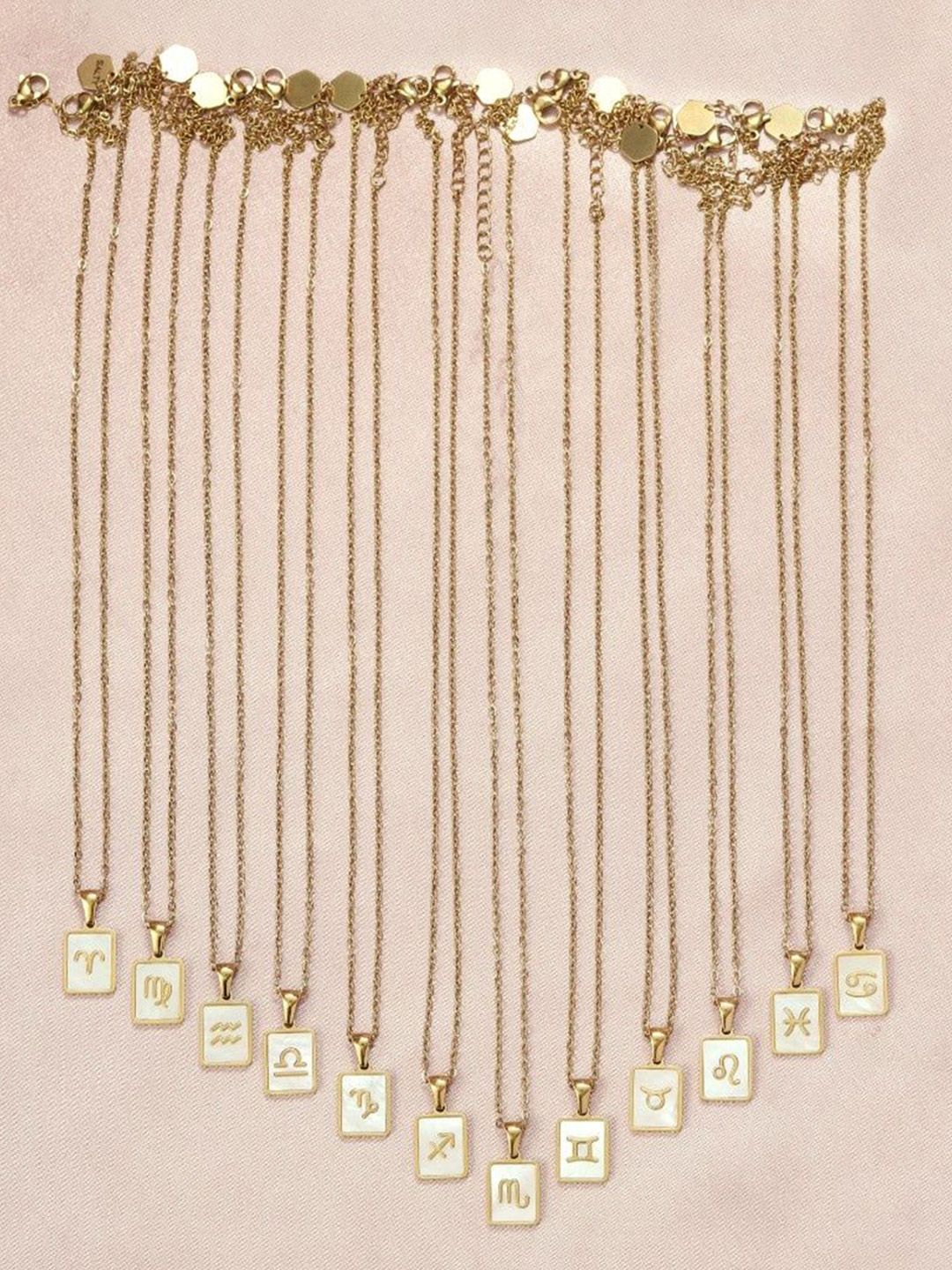 SALTY Gold & White Sign of the Stars Zodiac Capricorn Pendant With Chain