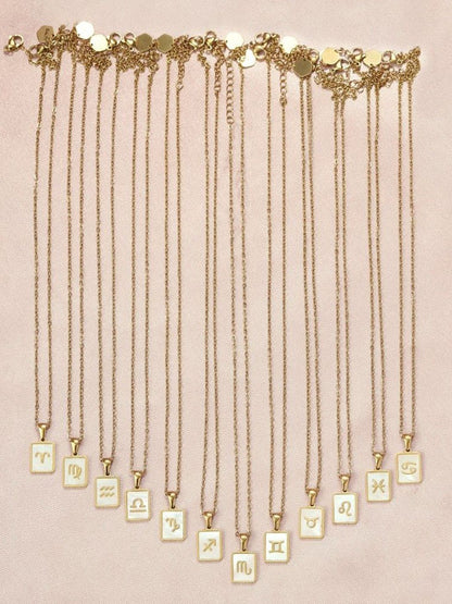 SALTY Gold & White Sign of the Stars Zodiac Capricorn Pendant With Chain