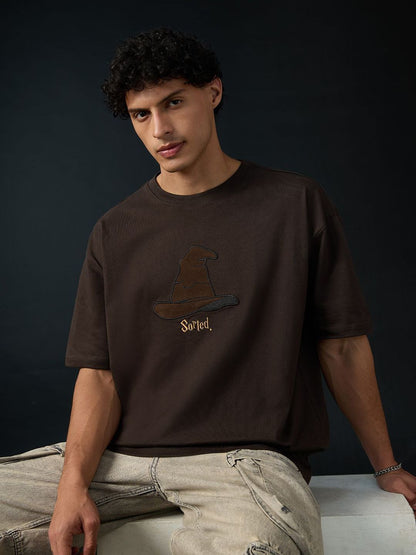 Men Oversized Harry Potter Brown Tshirts