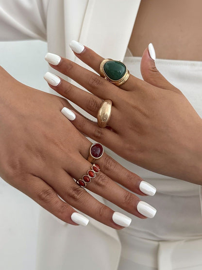 Set of 4 Gold-Plated Stone-Studded Finger Ring