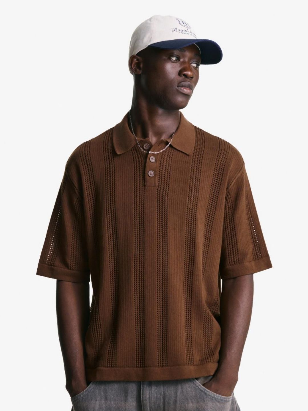 Textured openwork polo shirt