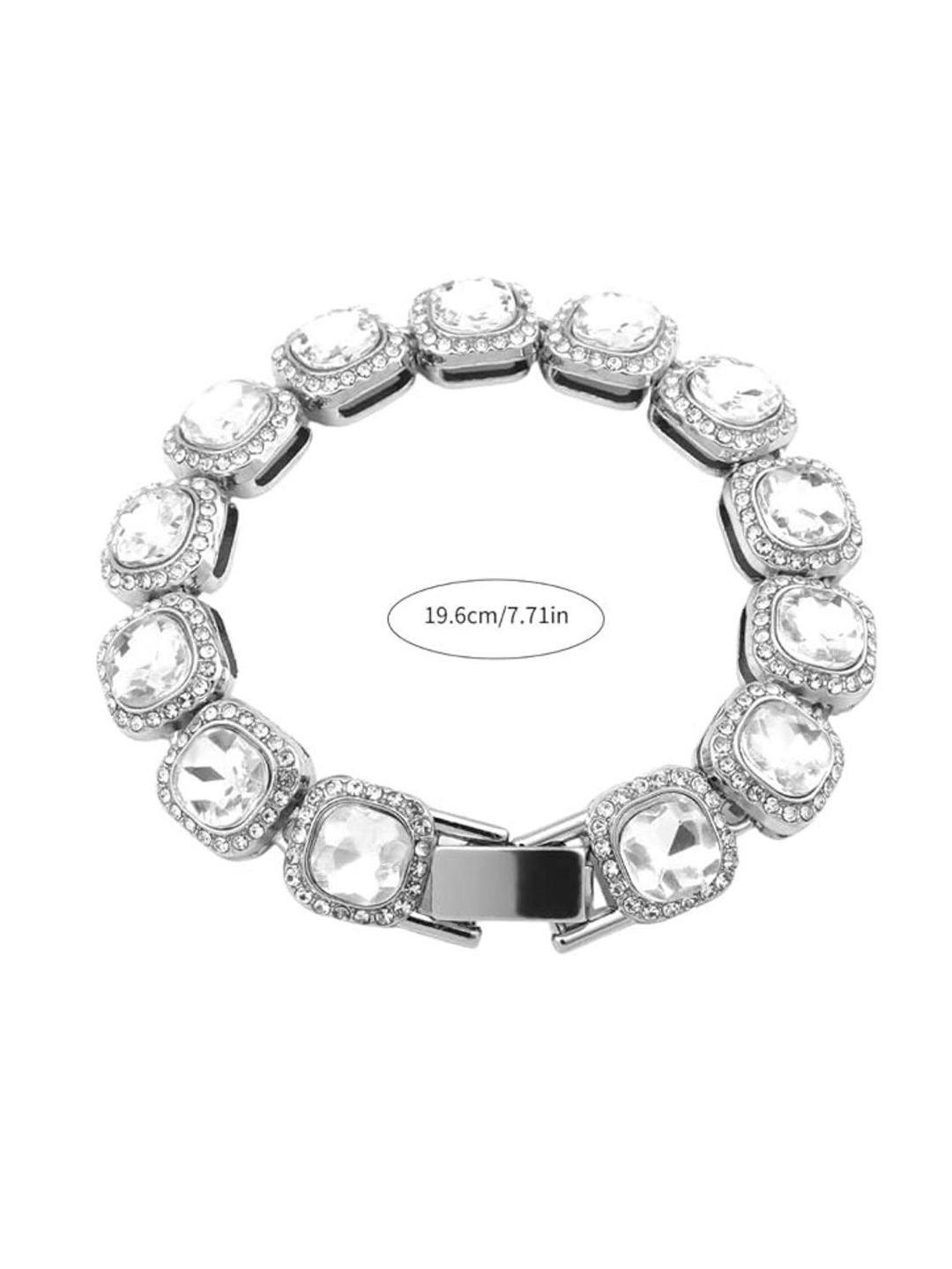 SALTY Men Stainless Steel Clavicle Diamond-Studded Necklace and Bracelet Set