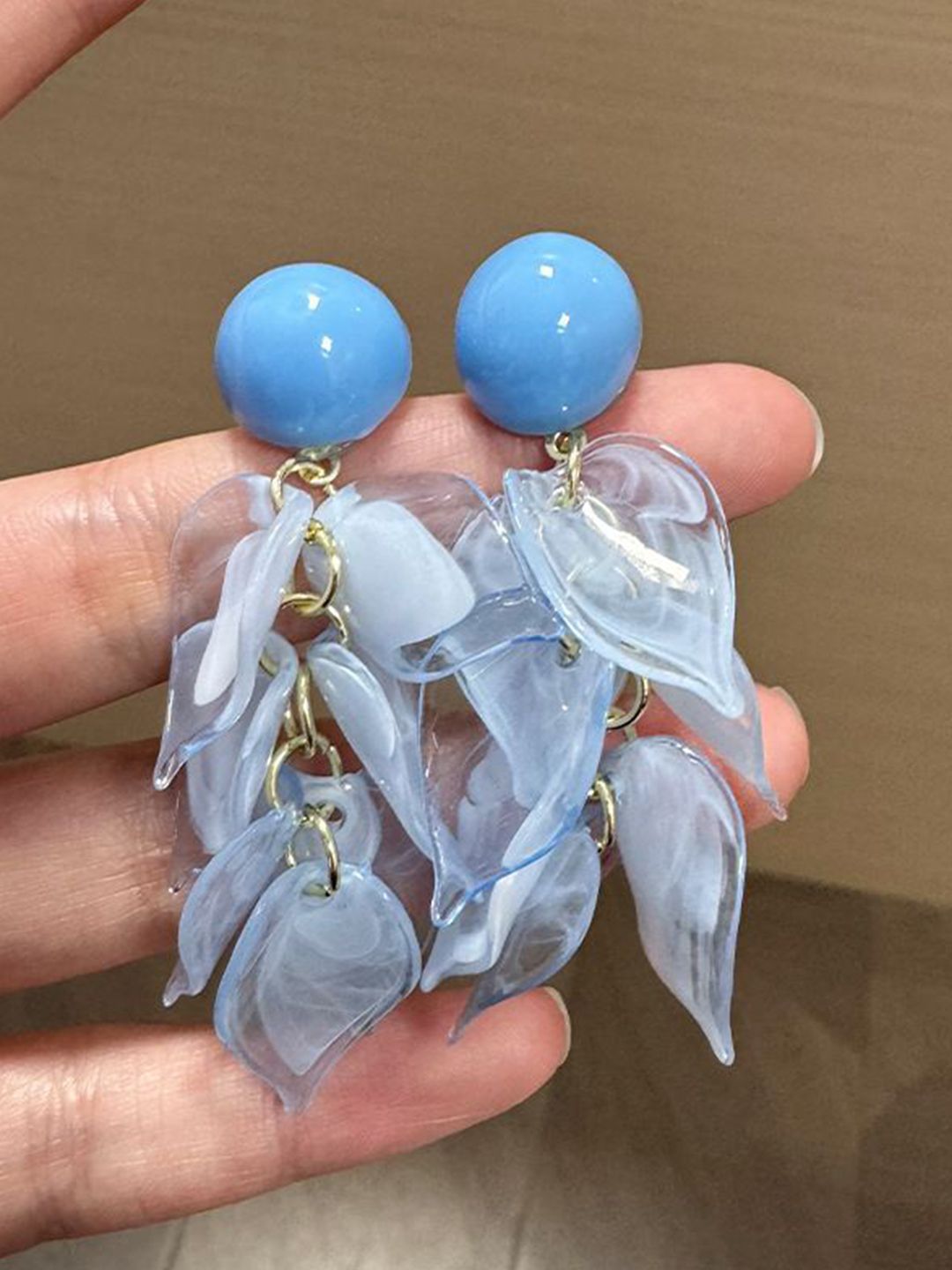 Artificial Beads Beaded Leaf Shaped Drop Earrings