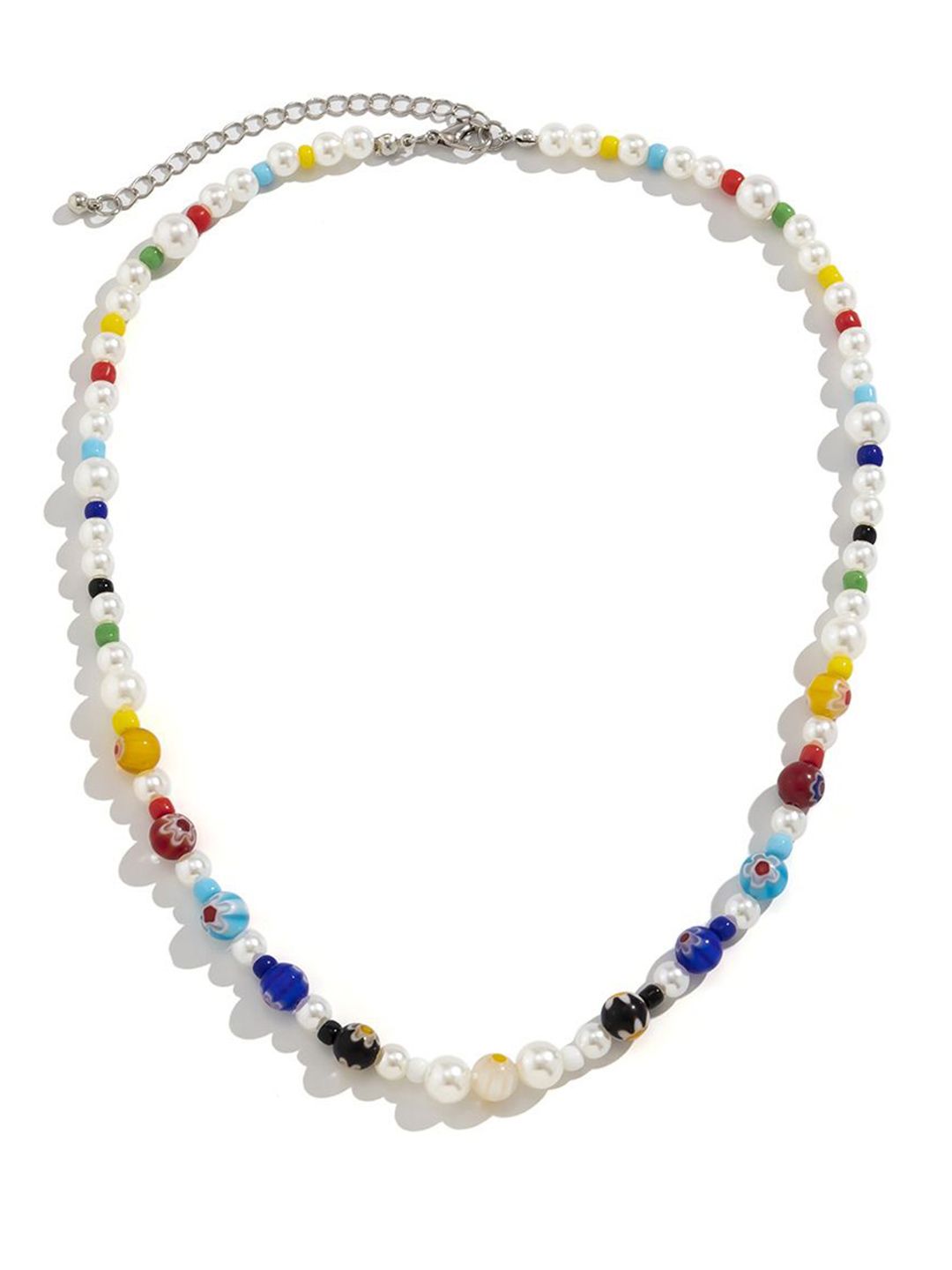 Silver-Plated Artificial Beaded Minimal Necklace