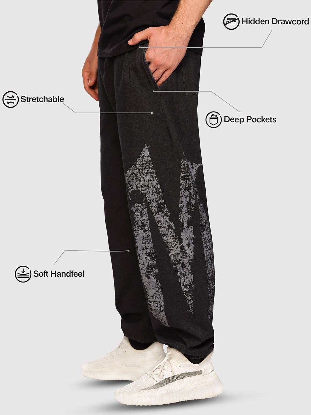 Men Printed Wide-Leg Mid-Rise Acid Wash Denim Joggers