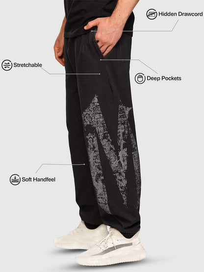 Men Printed Wide-Leg Mid-Rise Acid Wash Denim Joggers