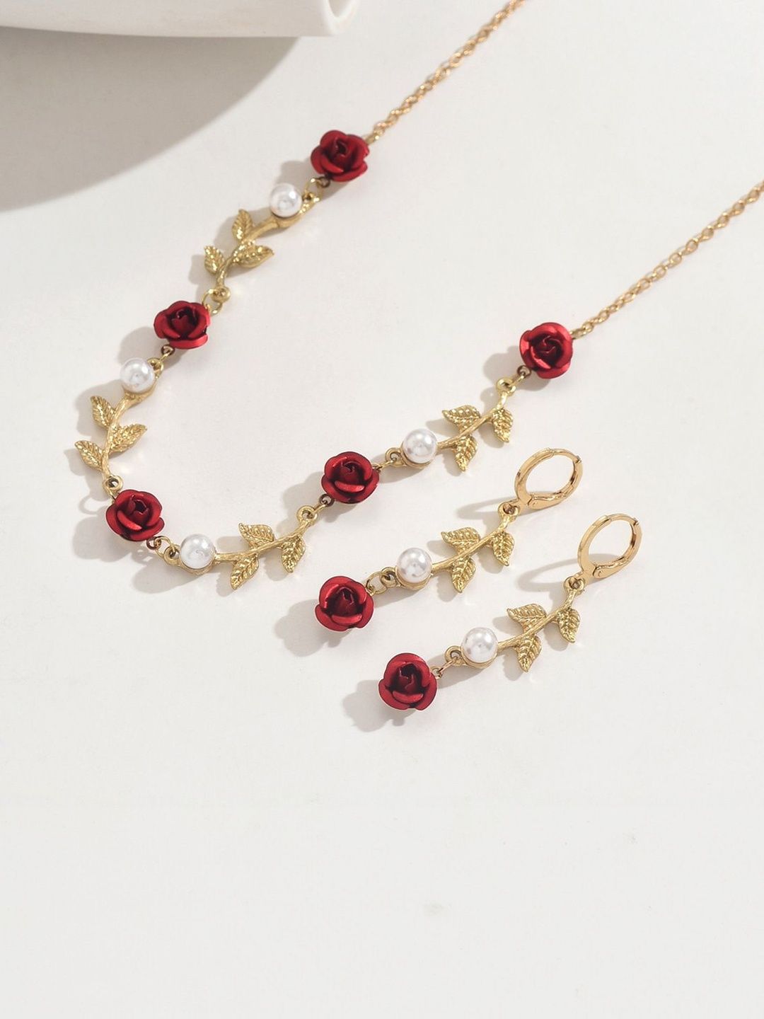 Gold-Plated Stone Studded and Beaded Jewellery Set