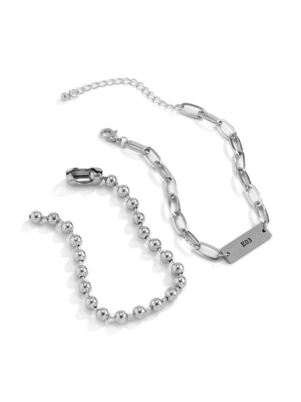 Men 2 Antique Silver-Plated Link Bracelet