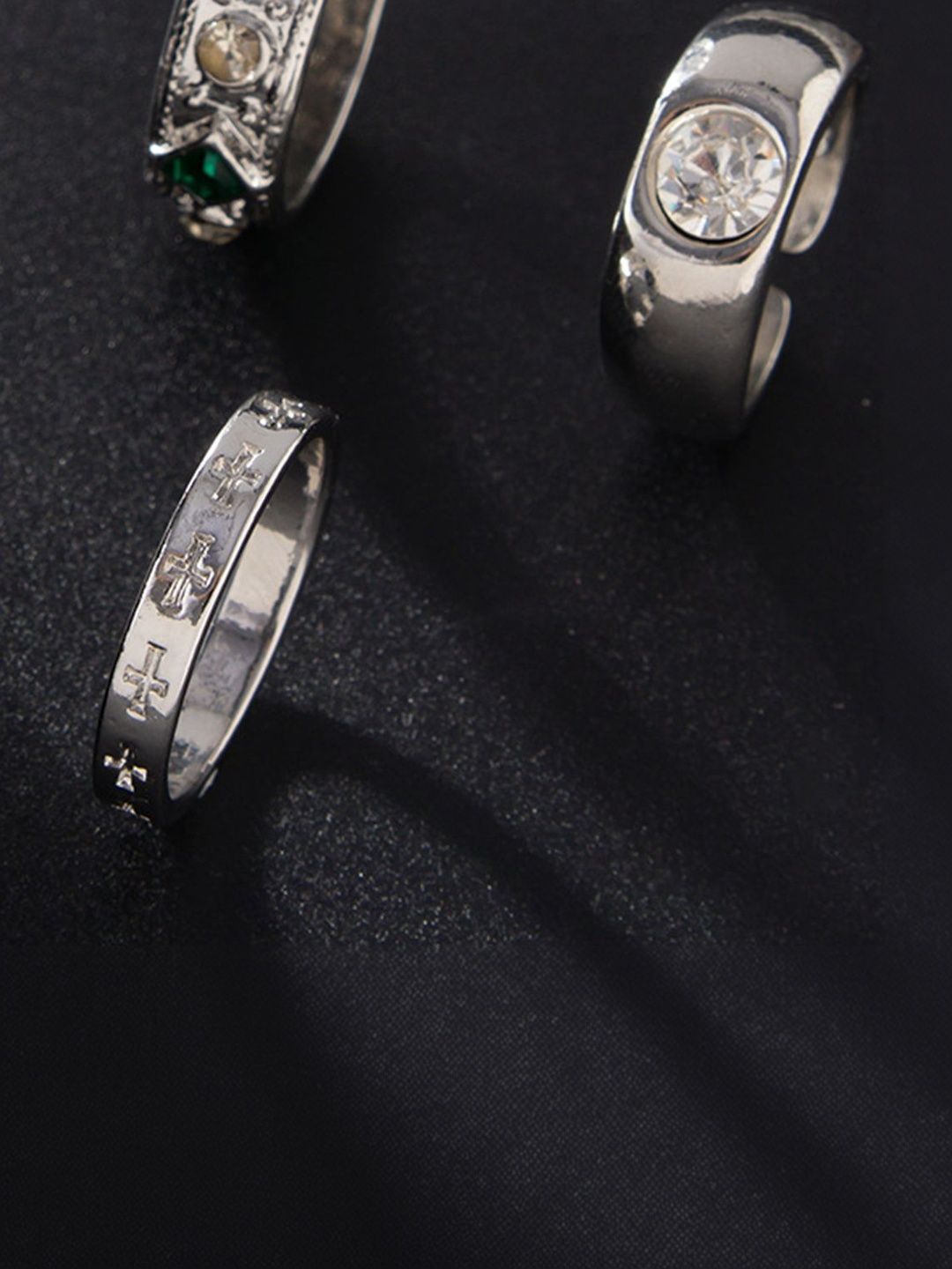 Men Set Of 4 Silver-Plated Stone-Studded Finger Ring