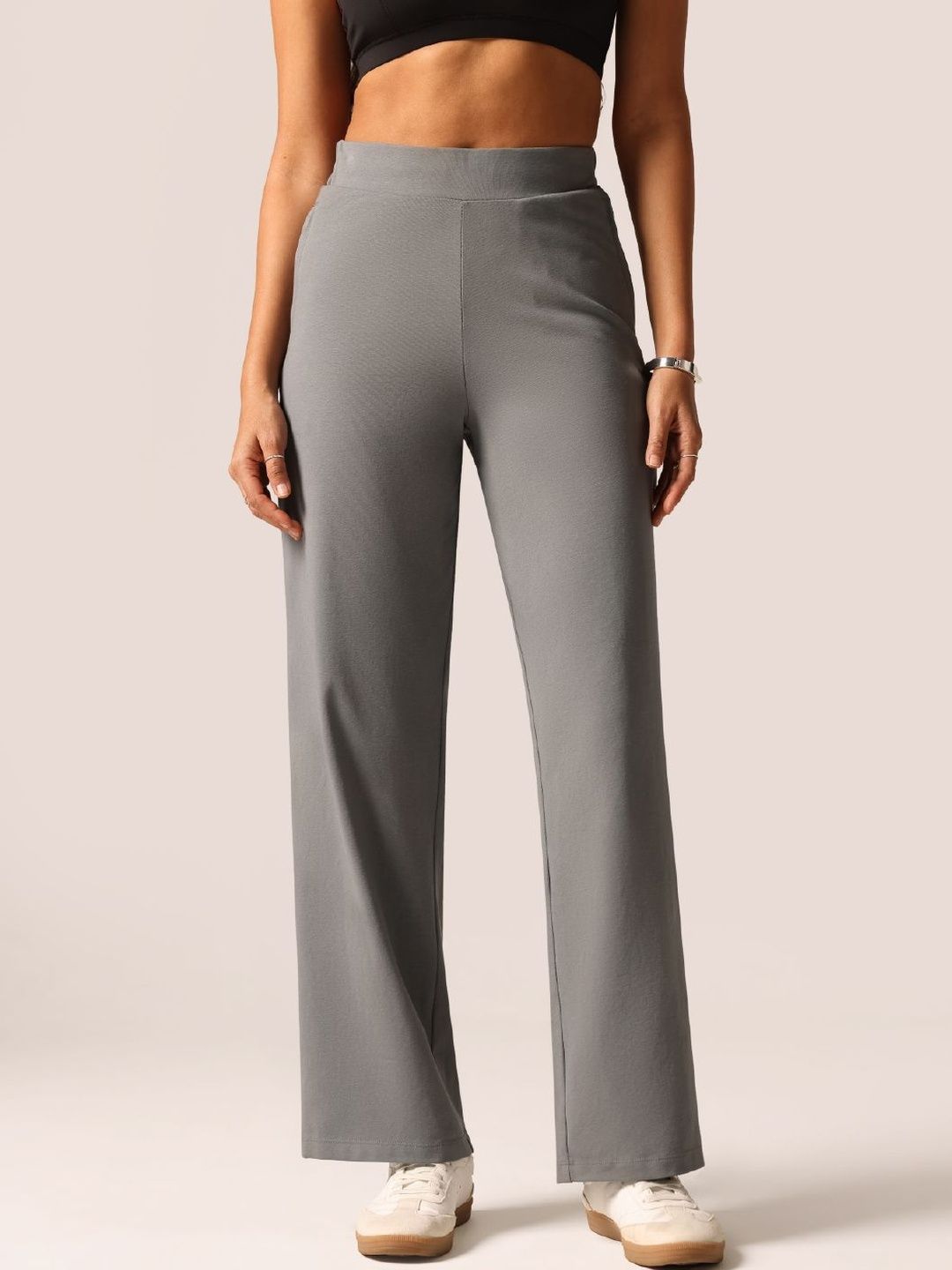 Women Grey Cotton Wide Legged Pants - Tall