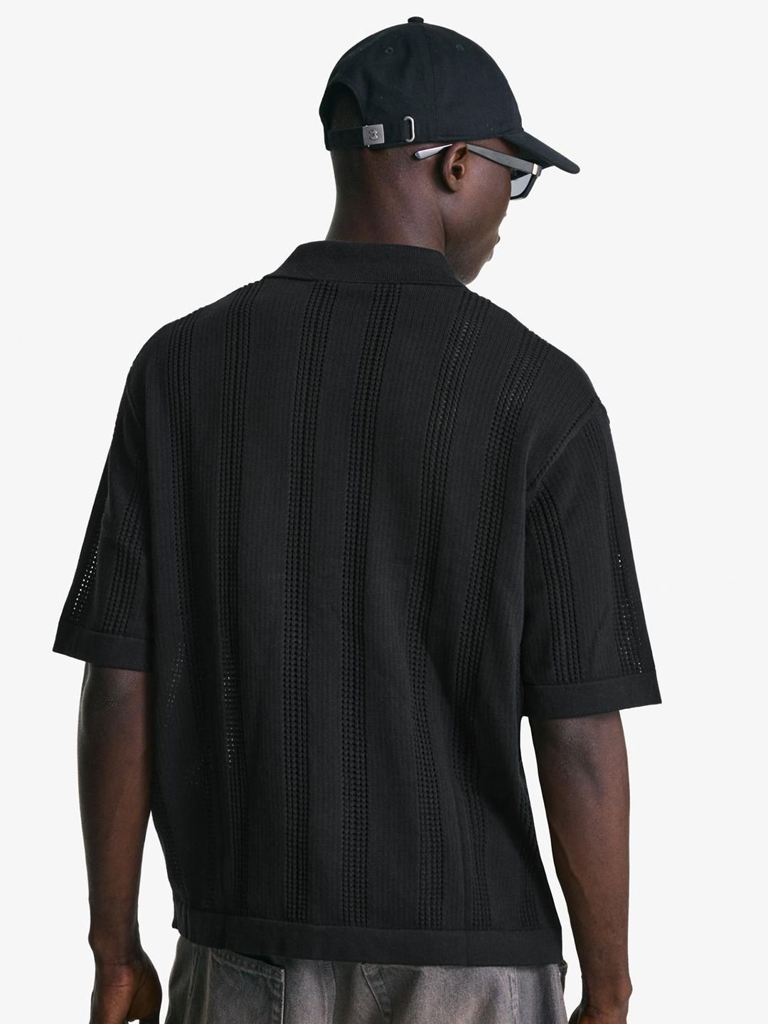 Textured openwork polo shirt