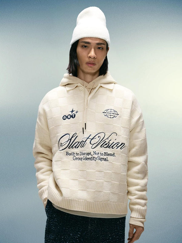 Printed polo collar sweater