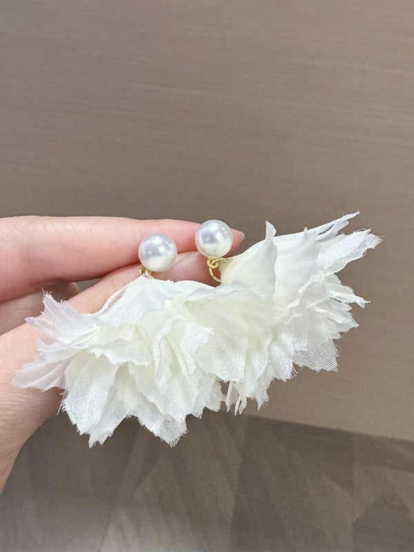 Pearls Beaded Contemporary  Fabric Drop Earrings