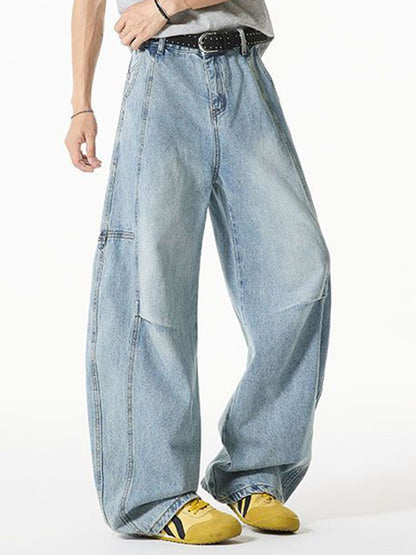 Men Wide Leg Mid-Rise Light Fade Jeans