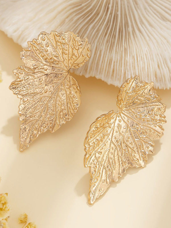 Gold-Plated Leaf Shaped Chunky Drop Earrings