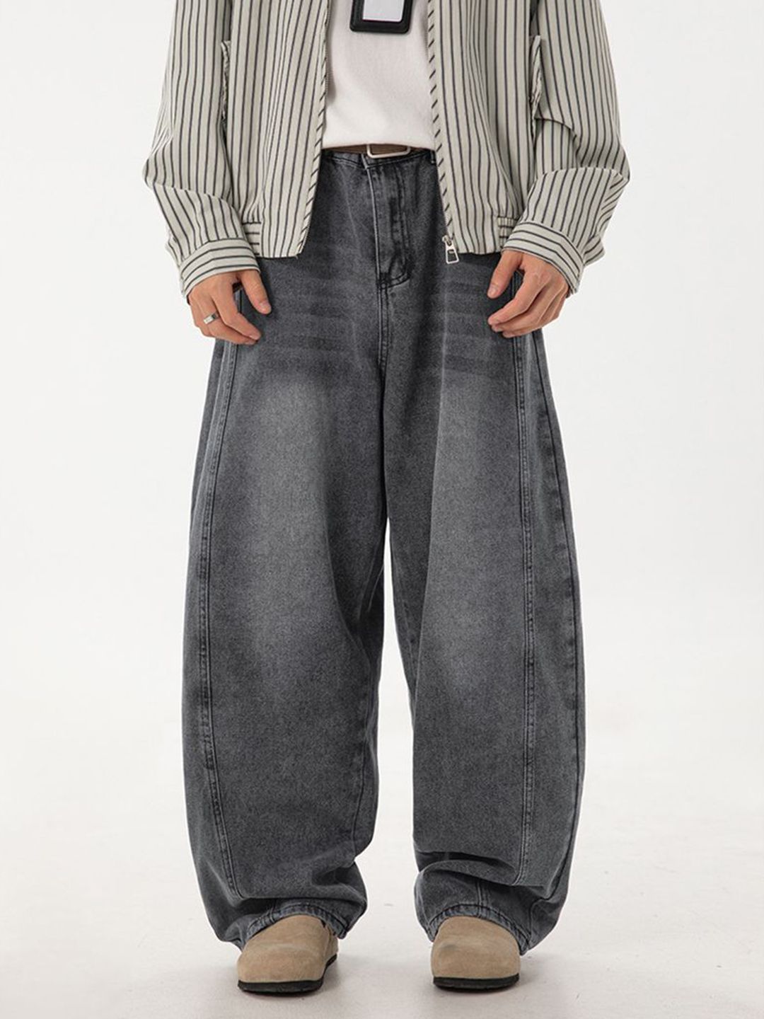 Men Wide Leg Mid-Rise Dark Jeans