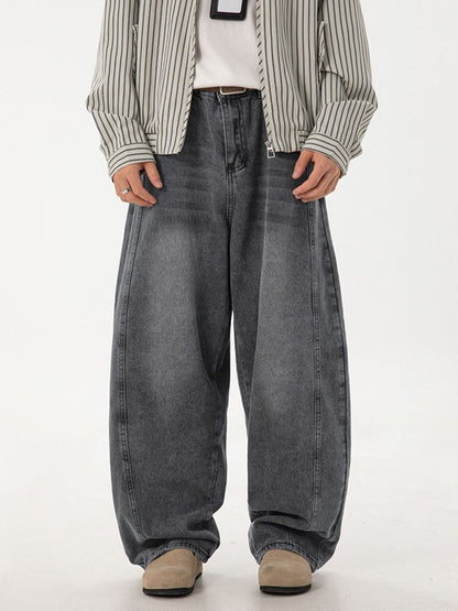 Men Wide Leg Mid-Rise Dark Jeans