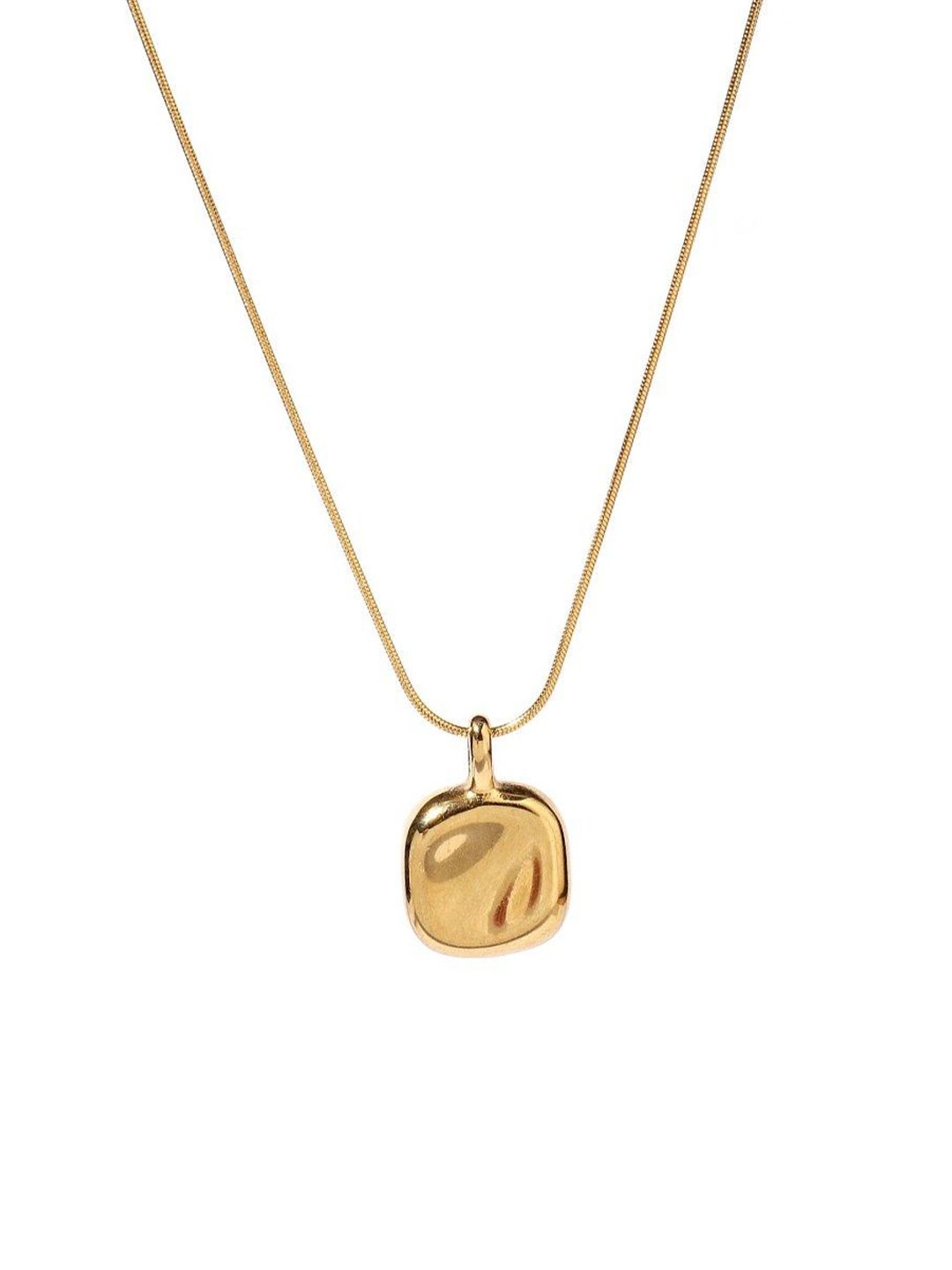 SALTY Stainless Steel Gold-Plated Square Shaped Textured Pendant With Chain