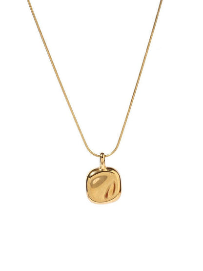 SALTY Stainless Steel Gold-Plated Square Shaped Textured Pendant With Chain