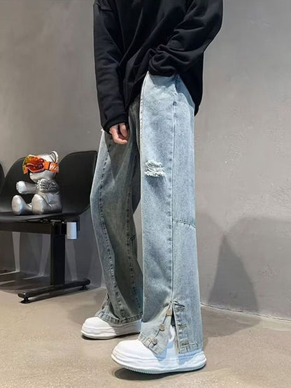 Men Straight Fit Mid-Rise Low Distress Light Fade Jeans