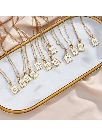 SALTY Gold & White Sign of the Stars Zodiac Scorpio Pendant With Chain