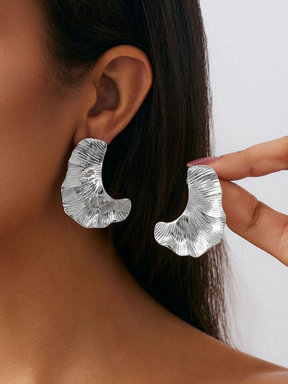 Silver-Plated Leaf Shaped Studs Earrings