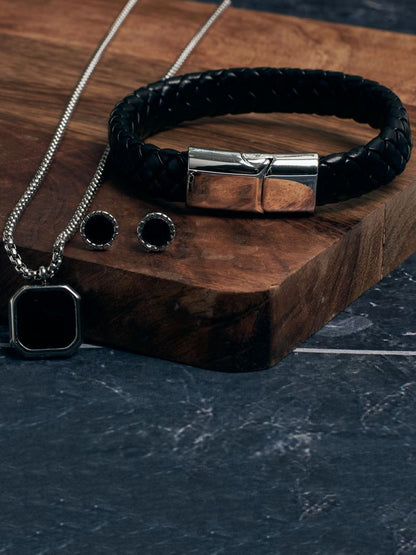 SALTY Men Stainless Steel Stone Studded Jewellery Set