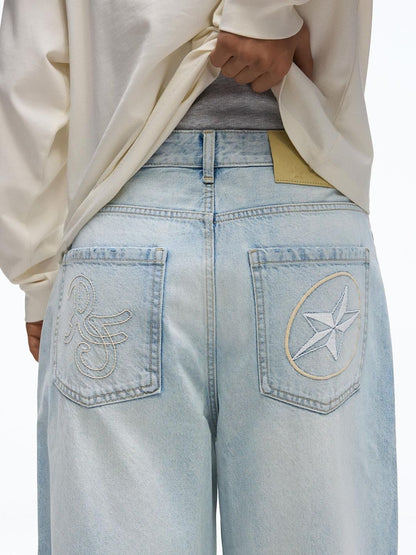 Embroidered barrel-leg jeans