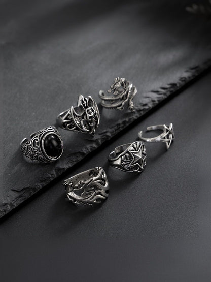 Men Set Of 6 Silver-Plated Finger Ring